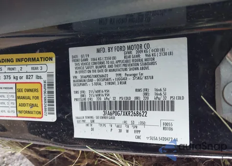 2019 Ford Fusion S z USA, uszkodzony, nr VIN 3FA6P0G7XKR268622